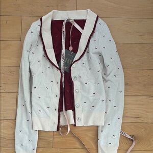 House of CB Cream Cardigan with Red Heart Pattern